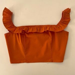 Forever 21 Orange Ruffle Crop Top Blouse
